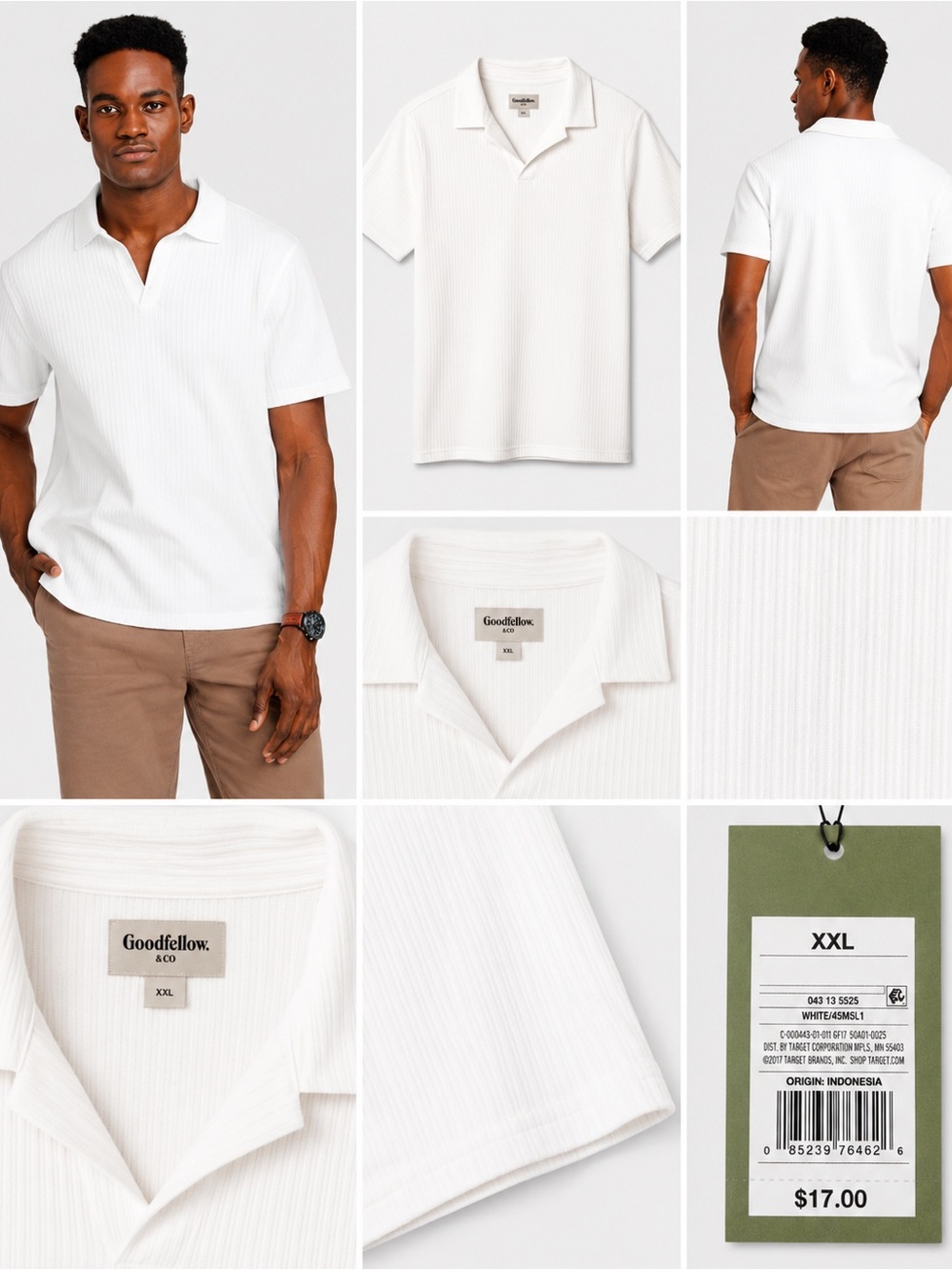 Goodfellow & Co White Ribbed Camp-Collar Polo